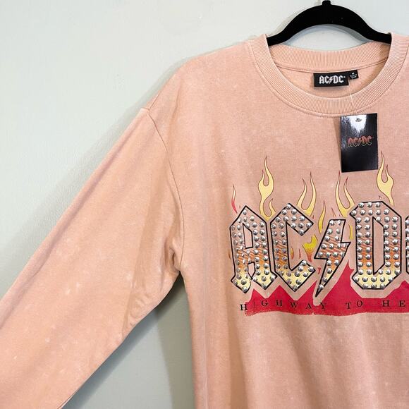 ACDC Peach Highway To Hell Ribbed Studded Graphic Pullover Sweater Medium NWT - Picture 4 of 8